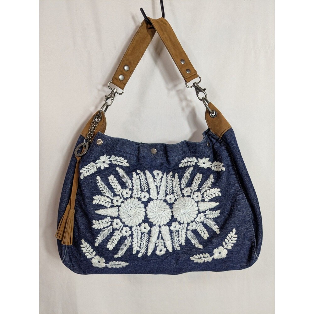 Vintage Lucky Brand Shoulder Bag Denim Embroidered Boho Y2K